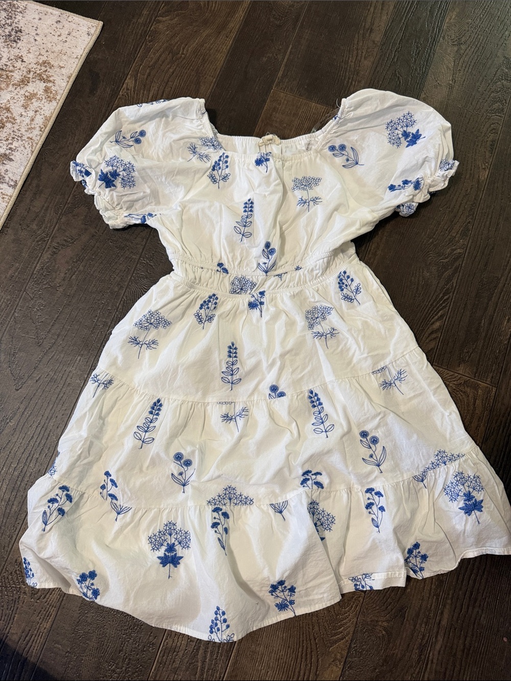 Hayden Girls White Dress with Blue Floral Print